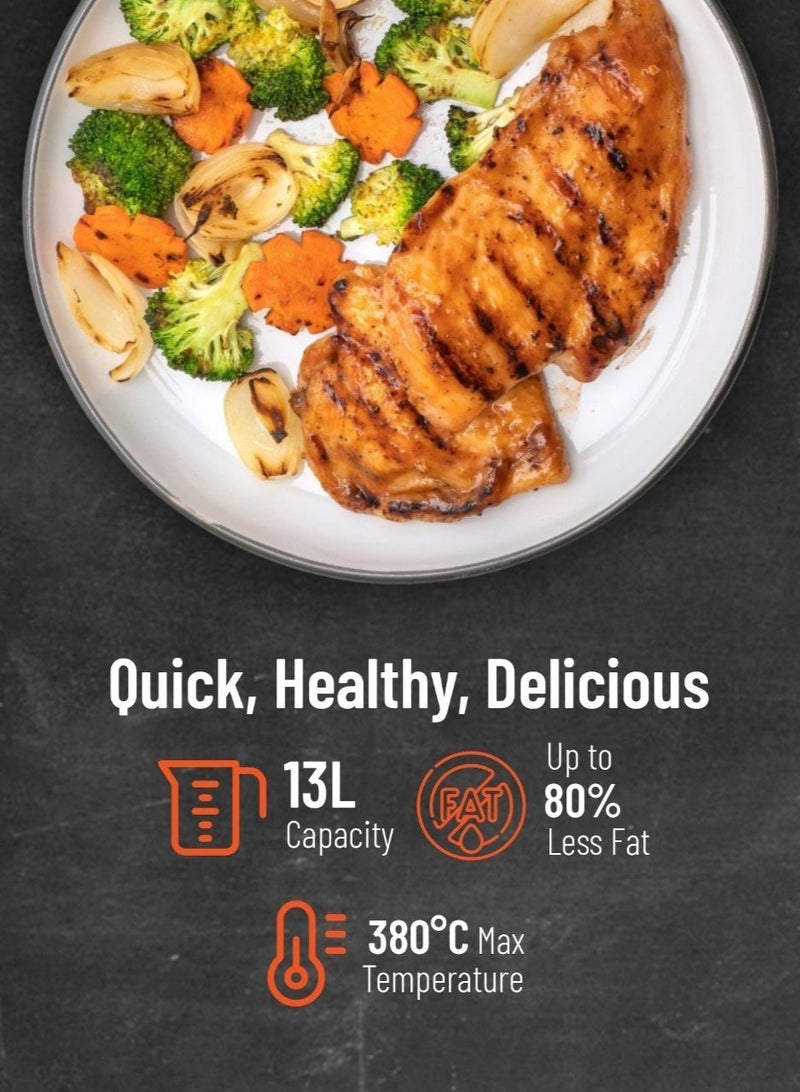 بورودو مقلاة هوائية كريسب كوك 3 في 1، صانعة بيتزا وفرن بسعة 13 لترًا و18 وضع طهي مسبق الضبط / أوضاع بيتزا متعددة / وظيفة فرن فعالة / قلي هوائي صحي / قلي هوائي / ملحقات متضمنة - أسود - Image 3